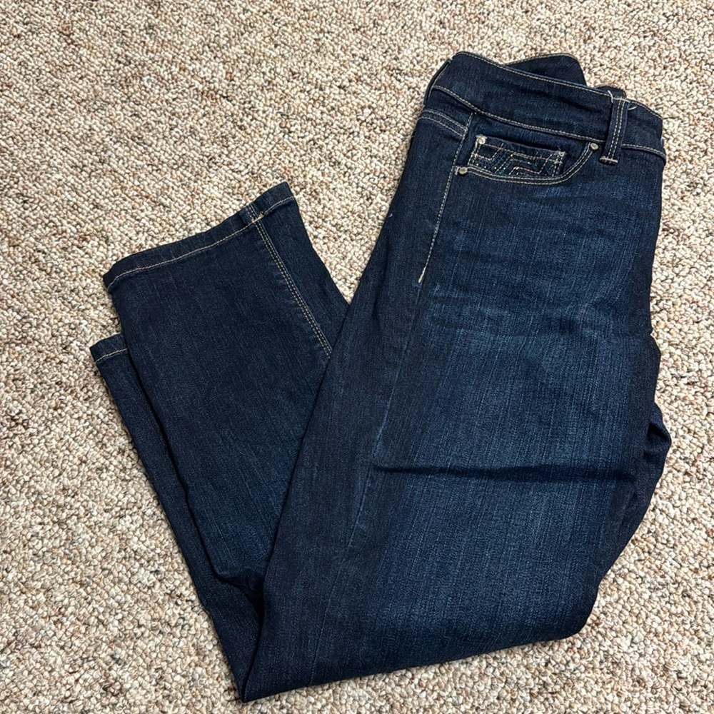 White House Black Market blue capri jeans with rhinestones - Picture 1 of 4